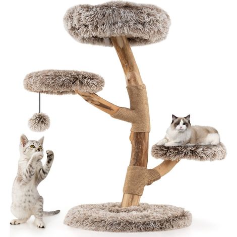 Cat Tree with 4 Plush Levels, Birch Wood, Jute Posts (1/5)