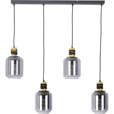 Globo Ando Suspension de bar avec abat-jour en verre fumé noir, 4 ampoules E27
