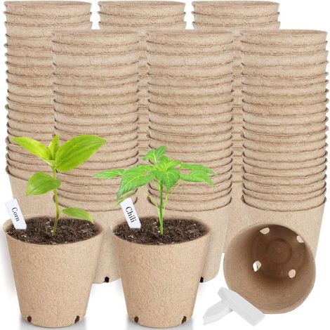 Packung mit 130 Torftöpfen für Sämlinge, 8 cm (3,15 Zoll) runde Töpfe mit Abflusslöchern, biologisch abbaubare Anzuchttöpfe in großen Mengen mit 130 Pflanzenetiketten für den Garten.