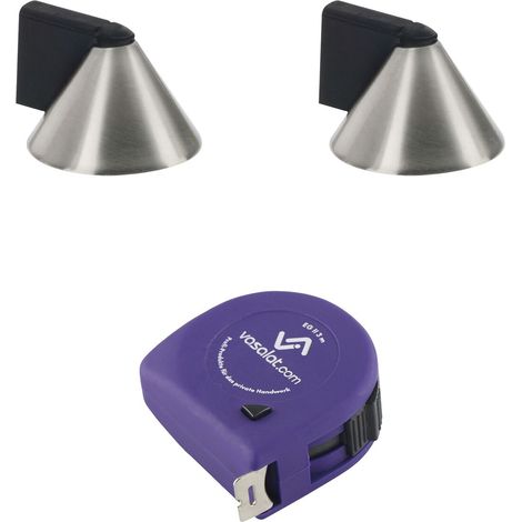 vasalat Türstopper Boden zum Schrauben ø 40mm, Höhe 26mm - Kegel Tür Stopper Boden mit Gummipuffer + Montagezubehör, Edelstahl gebürstet - 2 Stück (1/2)