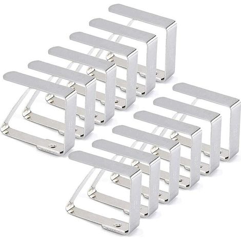 royaluxe -Pince Nappe Inoxydable, 12 Pièces Ensemble Nappe Clips Anti-Glissant, Pince Nappe Clip Exteri Ajustable, Attache Nappe Jardin pour Cuisine Bureau Restaurant Pique-Nique Mariage Fête, 8x7 cm (1/5)