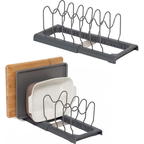 Plafonnier Cristal Support Rangement Cuisine Extensible - Lot de 2 - Acier Et Abs - Organisateur Planches Couvercles - (1/5)