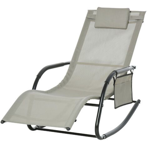 royaluxe -Fauteuil à bascule , chaise suspendue, chaise de jardin, chaise longue à bascule, structure en métal, noir et gris clair, 150 x 62 x 88 cm (1/5)