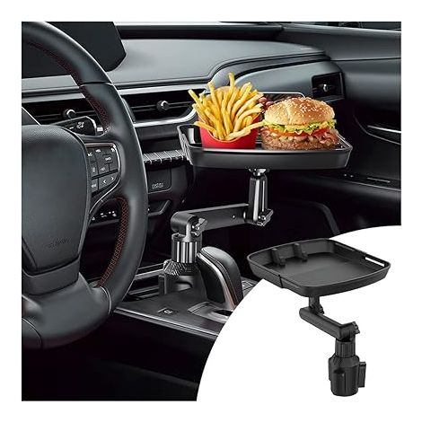 Lntyq Getränkehalter-Tablett fürs Auto, multifunktionaler Auto-Tabletttisch zum Essen mit Handy-Steckplatz, universell verstellbares 360°-Schwenktablett für das Fahrzeug (1/5)