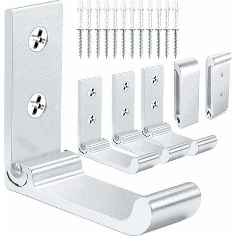 Ganci da parete pieghevoli, ganci pieghevoli in alluminio per appendere vestiti, ganci appendiabiti pieghevoli, ganci portasciugamani da parete per il bagno, ganci portacaschi da parete (argento, 6 pe (1/4)