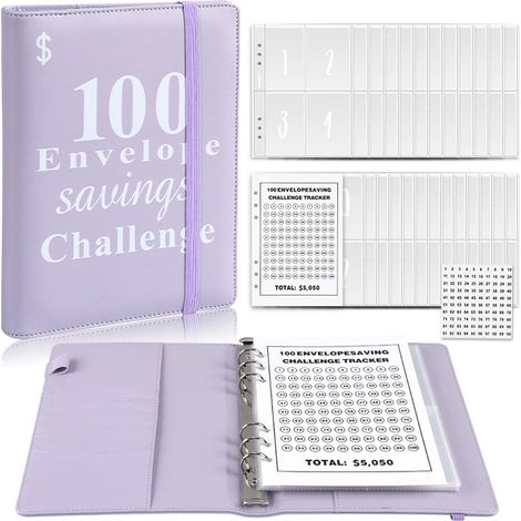 1 Classeur d'épargne A5, cuir PU, 25 enveloppes perforées, défi 100 jours, gestion budget (1/5)