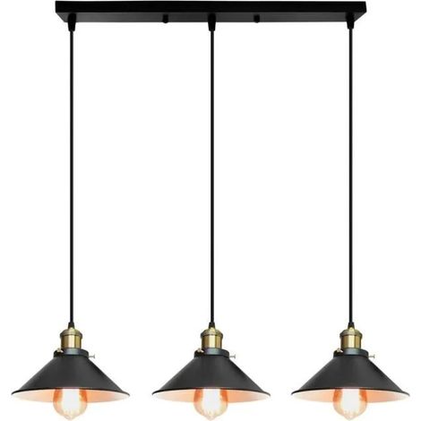 U-DO 3 Têtes Suspension Lampe en Fer Vintage Lustre Réglable Rétro Industriel (1/4)