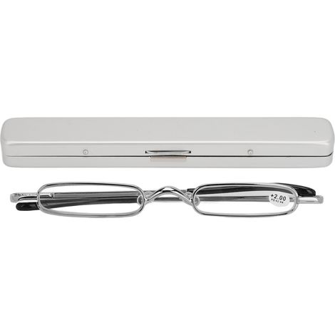 Lunettes de lecture fines et légères en acier inoxydable, portables et compactes avec étui, pour hommes et femmes âgés, +200, argentées. (1/5)