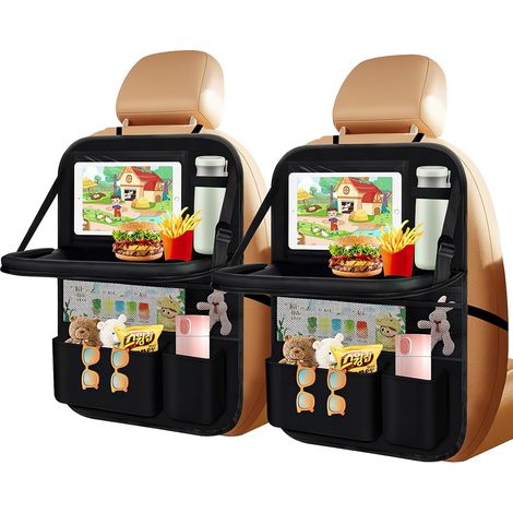 Organizador de asiento de coche, juego de protección de respaldo para niños de 2 piezas con soporte para tableta plegable, bolsillo para tableta y múltiples bolsillos, organizador de asiento trasero i (1/5)