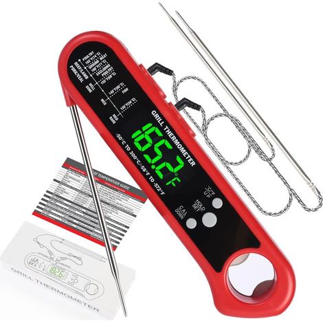 Thermomètre à viande à lecture instantanée, thermomètre à viande 3 en 1 avec trois sondes, thermomètre de barbecue étanche avec rétroéclairage et étalonnage, thermomètre de cuisine facile à utiliser (1/4)
