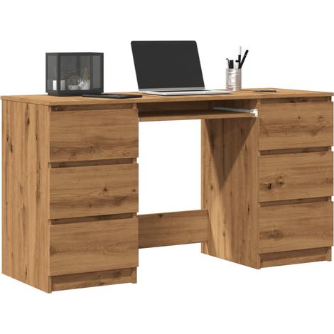 Vidaxl – Bureau droit en bois d'ingénierie 140x50x77 cm – 6 tiroirs – Surface lisse et résistante à l'humidité – Design minimaliste