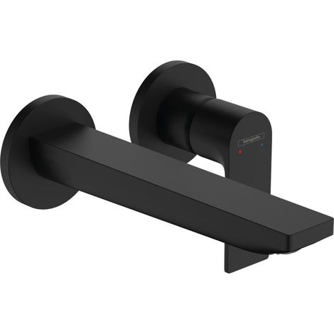 Mitigeur lavabo encastré avec garniture de vidage, Robinet de salle de bain avec longueur sous bec 20 cm, économie d'eau, Noir mat (1/5)