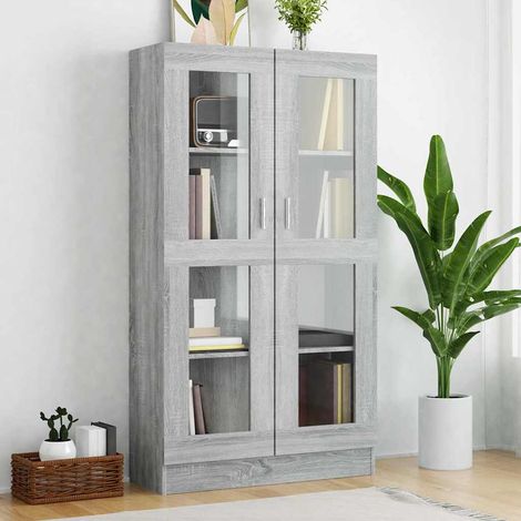 Armoire à vitrine-Meuble de rangement vitré Sonoma gris 82,5x30,5x150cm Bois d'ingénierie 504628 (1/5)