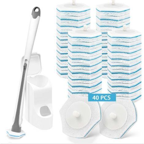 (Gris) Recharge de brosse WC jetable, nettoyant mural pour cuvette WC (produit inclus), support de recharge pour 40 détergents (1/4)