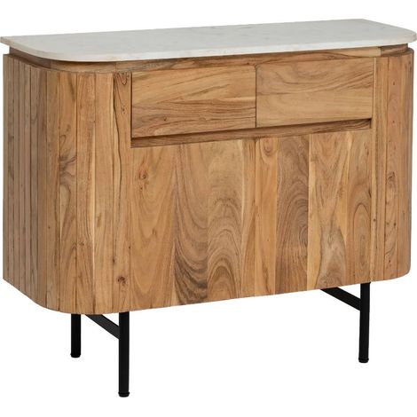 Made In Meubles – Buffet en bois d'acacia et marbre blanc 81x100x40 cm – Pieds en métal noir – Style contemporain pour salle à manger et salon (1/5)