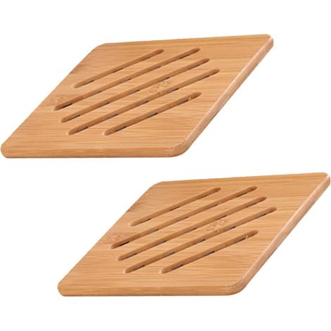 Juego de 2 salvamanteles cuadrados de madera gruesa, aislantes del calor y antideslizantes, ideales para ollas y sartenes calientes.