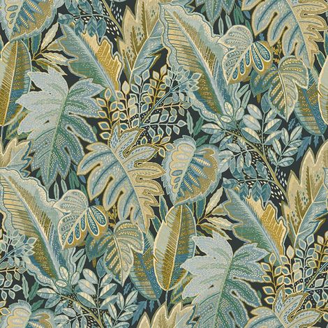 Grandeco Ciara Autumn Leaves Navy Blue Wallpaper Naturistic Paste The Wall Vinyl