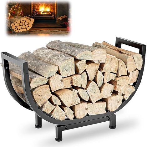 U Support à Bois de Chauffage,Support Incurvé à Double Revêtement pour Bois de Cheminée,Diamètre 61 cm, Convient pour Les Fêtes de Noël, Les Fêtes de Neige et de Feu et Autres Activités de Plein Air (1/5)