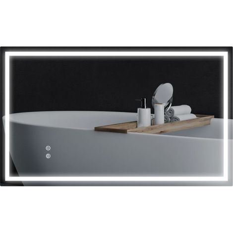 Miroir de salle de bain LED 100 x 60 cm avec éclairage rétroéclairé anti-buée, intensité réglable, montage vertical ou horizontal (1/5)