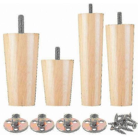 Pieds de meubles en bois massif, y compris pieds de chaises, pieds de coiffeuses et pieds de remplacement pour canapés, avec patins de protection en caoutchouc et vis pré-percées, longueur 8 cm. (1/5)