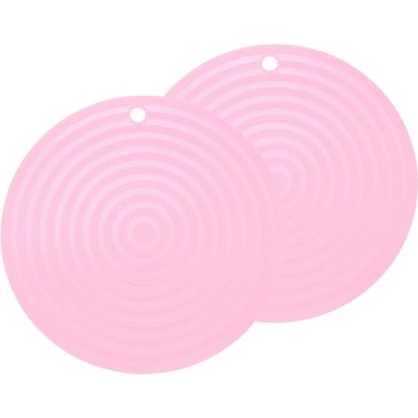 Juego de 2 posavasos redondos de silicona (24 cm),resistentes al calor,antideslizantes e impermeables,en color rosa,para sartenes grandes (1/4)