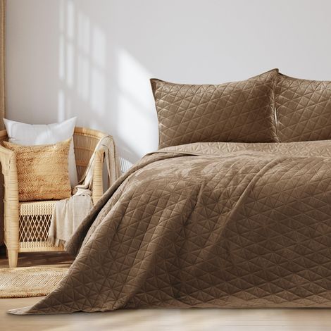 AmeliaHome Copriletto in Velluto, Poliestere, Laila Cappuccino, 240x260 cm (1/5)