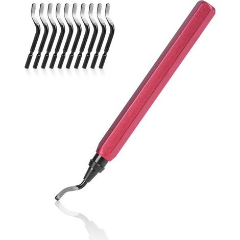(Rouge) Outil D'ébavurage Manuel, 1 Manche en Métal + 11 Lames BS1010 HSS Lames D'ébavurage Rotatives en Métal à 360° pour Tuyaux D'impression 3D (1/5)