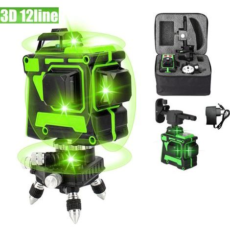 Niveau Laser Chantier Autonivelant 360° , Lazer Niveaux 3D 12 Lignes Laser, Autonivellement et Mode, Batterie, Nivellement Automatique, Support Rotatif, Télécommande (1/5)