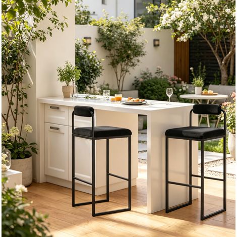 Tabouret de bar 38,5x39x95,5 cm en acier et velours noir, lot de 2, moderne pour cuisine FloraGrace (1/5)