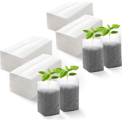 Saatbeutel 200 Stück biologisch abbaubar Blumentöpfe Anzuchttöpfe biologisch abbaubare Pflanzbeutel 14 x 16 cm, für gesunde Wurzeln (1/5)