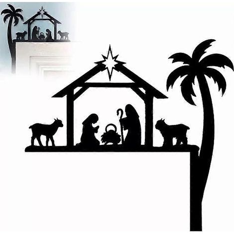 Décoration de porte en métal représentant une crèche, panneau d'angle pour cadre de porte de Noël (1/4)
