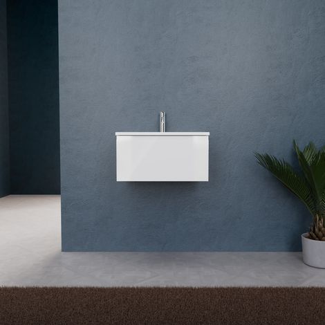 Inda - Badezimmerschrank B.60 mit matt/glänzend weißem Waschbecken 1 Schublade - Rubin