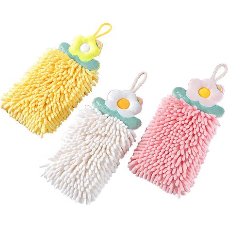 Lot de 3 torchons de cuisine en chenille avec boucles de suspension. (1/5)