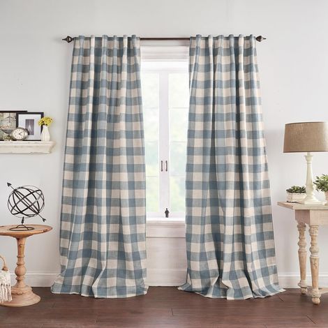 Elrene Home Fashions Farmhouse Living Grainger Rideau de fenêtre occultant à Carreaux de Buffle, pour Salon et Chambre à Coucher, 132,1 x 241,3 cm, Chambray, 1 Panneau (1/5)