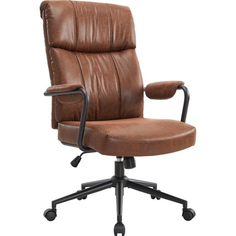 IWMH Chaise de bureau ergonomique, Fauteuil Pivotante rétro en cuir PU Chaise avec soutien lombaire Chaise Gaming réglable en hauteur - Marron