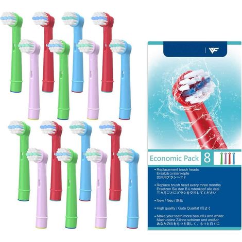 Pack de 16 Pour Oral B Tête de Brosse à Dents électrique Compatible Pour Enfants Pour Enfants, Tête de Brosse de Rechange Oral B Adaptée à la Plupart des Séries de Brosses à Dents Compatibles (1/5)