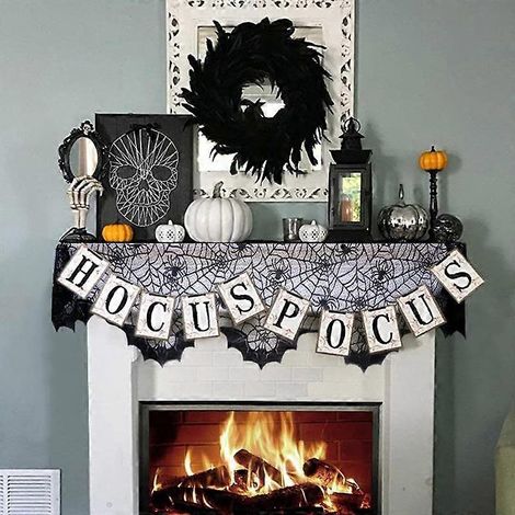 1 serviette de cheminée Halloween chauve-souris araignée dentelle (1/5)