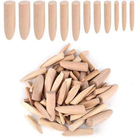 80pcs Bouchon de Trou de Poche en Bois, 4 Tailles Assorties Bouchons en Bois Bouchons de Trou de Vis Goupille en Bois pour l'Artisanat la Réparation de Meubles la Fixation (1/5)