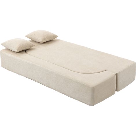 Canapé Convertible 2 Places, Canapé-Lit, 190cm, 2 Oreillers, Beige, confort salon, détente maison (1/5)