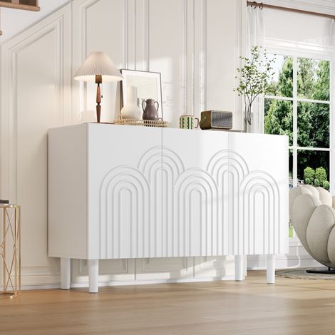Credenza 120x38,5x79 cm in MDF bianco, 3 ante e divisori regolabili, MEUBLIV (1/5)