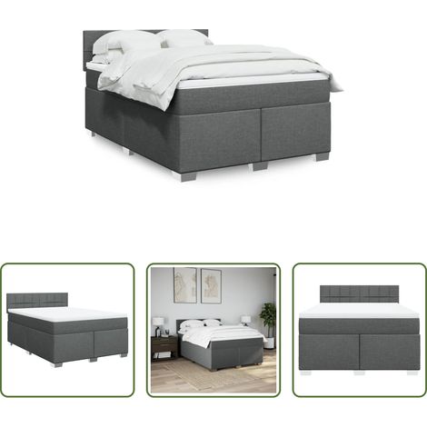 vidaXL Surmatelas - Sommier à lattes de lit avec matelas Gris foncé 140x200cm Tissu (1/5)