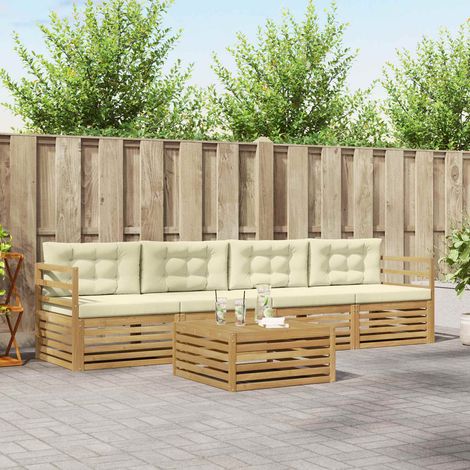 vidaXL Outdoor-Sofagarnitur 5 Stk. Weiß und Creme Massivholz Akazie (1/5)