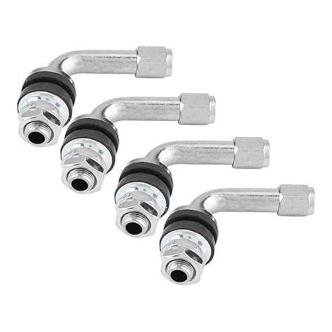 Valves de pneu 90° en angle droit, pack de 4 tiges de valve moto, embouts de gonflage coudés, valves à angle pour pneus de moto, kit de 4 valves métalliques. (1/5)