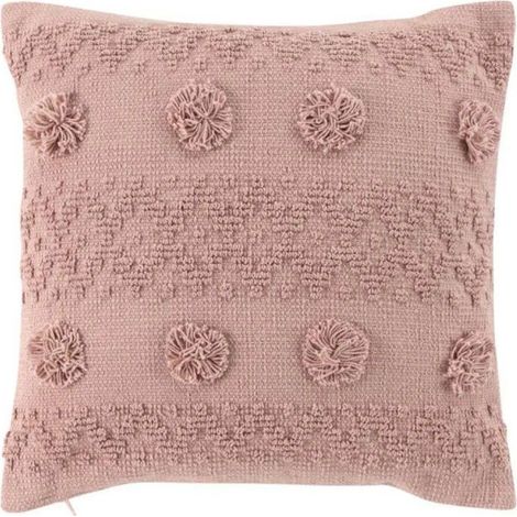 Coussin Déco à Pompons "Alenia" 40x40cm Rose (1/4)