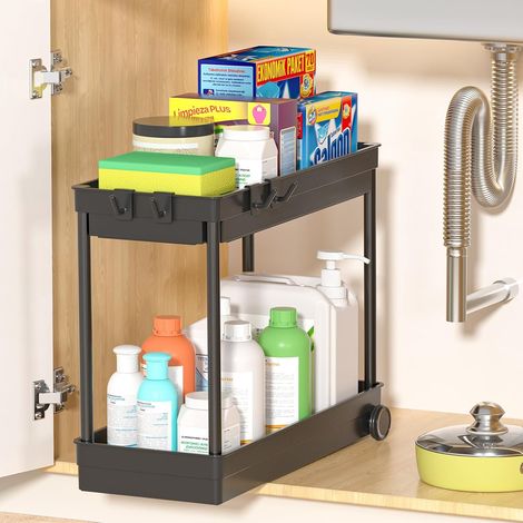 Organisateurs rangement sous évier, accessoires cuisine, idées organisation salle de bain, noir, lot de 1