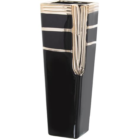 Vase en céramique noir/or 13x13x35 cm (1/2)