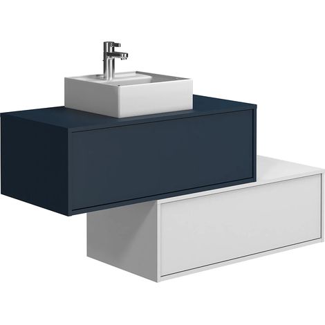 Mobile per bagno sospeso con lavabo singolo e due cassetti Blu notte e Bianco - TEANA II (1/5)
