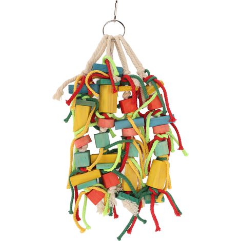 Jouet À Mâcher Pour Perroquet - Blocs En Bois Et Corde En Coton - Pour Perruches Et Calopsites - Lot De 1 (1/5)