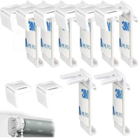 Kit di 16 tende a rullo , in plastica, senza foratura, per finestre in legno, battenti di porte, aste per tende, ganci per tende a rullo doppie (1/4)