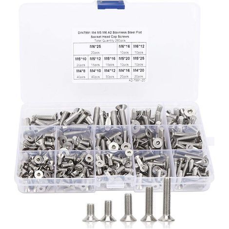 260Pcs Vis à six pans creux, M4 M5 M6 Vis à tête hexagonale plate précises pour l'industrie électronique, Kit d'assortiment de vis (1/5)